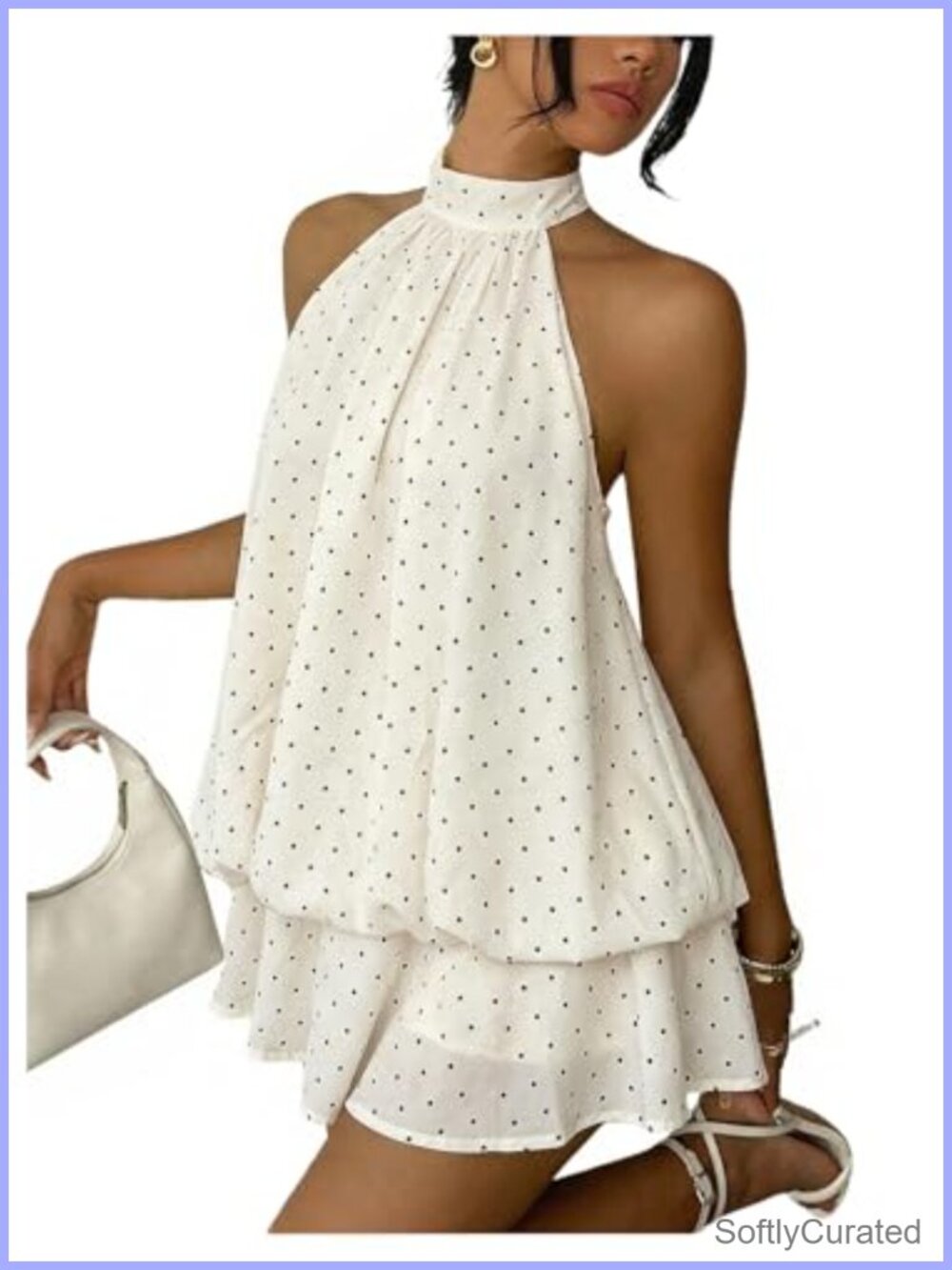 Halter Polka Dot Backless Ruffle Hem Mini Party Dress
